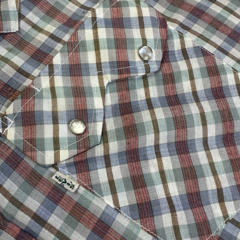 VTG 70s Levis Big E Pearl Snap Shirt Men L Plaid Western Sawtooth Pockets Rodeo - Picture 4 of 10